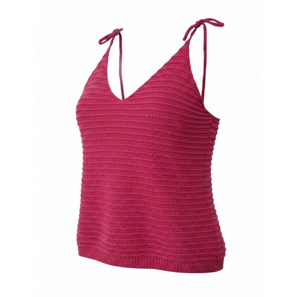 Blu Pepper Magenta Tie-Shoulder V-Neck Knit Camisole - Size L